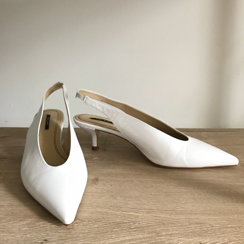 White sling back kitten heels
